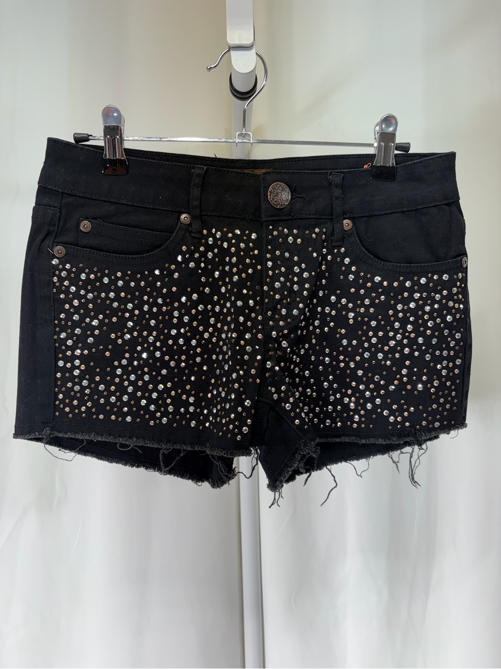 Crest Black Denim Studded Cutoff Shorts 3455